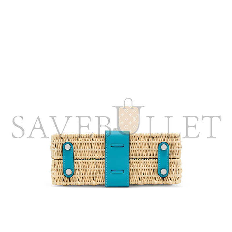 HERMÈS MASTER BLEU DU NORD SWIFT LEATHER & OSIER MINI PICNIC KELLY 20 WITH PALLADIUM HARDWARE (20*14*8cm)